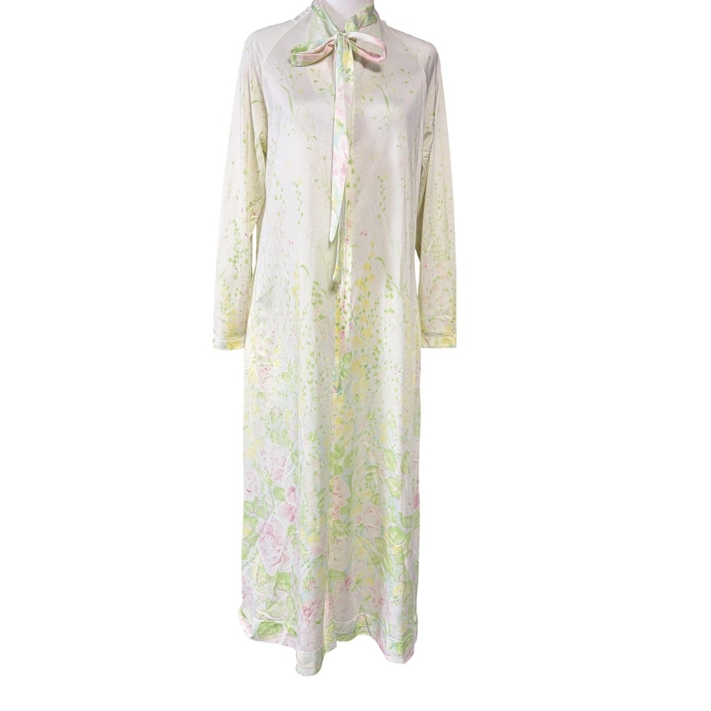 Vintage Travel-Lite Nightgown Womens M Multicolor Floral Nylon Zip Front Kaftan